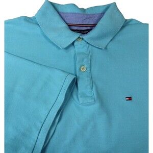 Tommy Hilfiger Mens Golf Polo Shirt XL Turquoise Collar Short Sleeve Classic Fit